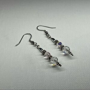 Earrings – Vintage Silver-Tone Aurora Borealis Crystal Dangles